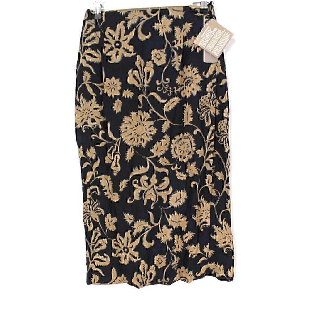 Grunge fairy whimsigoth Stonewashed Silk Black Floral Long Skirt 12P Faux wrap